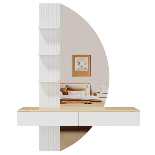 TRIUMPHKEY Coiffeuse Murale avec Éclairage LED et Grand Miroir HD – Coiffeuse Flottante avec Tiroirs, Variateur Tactile, 3 Températures de Couleur (Blanc)