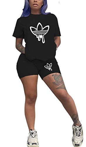 Molilove 2 Piece Outfits for Women Casual Tracksuit Off Shoulder T-Shirt and Bodycon Pants Shorts Tracksuit Set