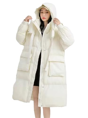 Vogrtcc Chaqueta larga de plumón para mujer, holgada, con capucha, informal, cálida, higo. reaccionario, S Tall