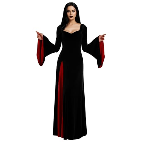 Halloween Costume Women Black Gothic Maxi Gown Long Sleeve Black Dress for Halloween Vampire Witch Cosplay Outfit (Small)