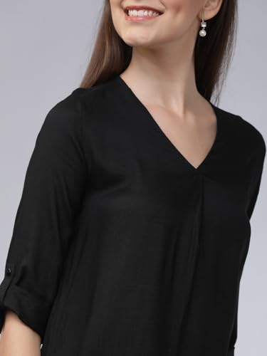 Image of Tokyo Talkies Women's Elegant Embroidered V-Neck Shirt | Long Sleeves for A Chic Look Casual | Tops for Woman | Women Tops | Stylish Top