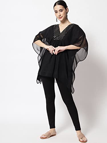 Image of studio rasa Women's Georgette Sequin Embroidered Yoke Kaftan for Festive Wedding Party