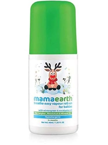 Mamaearth Natural Breathe Easy Vapour Roll-on for Cold & Nasal Congestion, with Wintergreen & Eucalyptus Oil,No Camphor & Mineral Oils, For 3+ Months age 40 ML