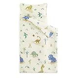 Picture of Wake In Cloud - Toddler Nap Mat with Pillow and Blanket, for Kids Boys Girls Ages 3 Plus in Kindergarten Daycare Preschool, Roll Up Sleeping Bag, Dinosaur Jurassic Cactus, Beige Brown, Standard