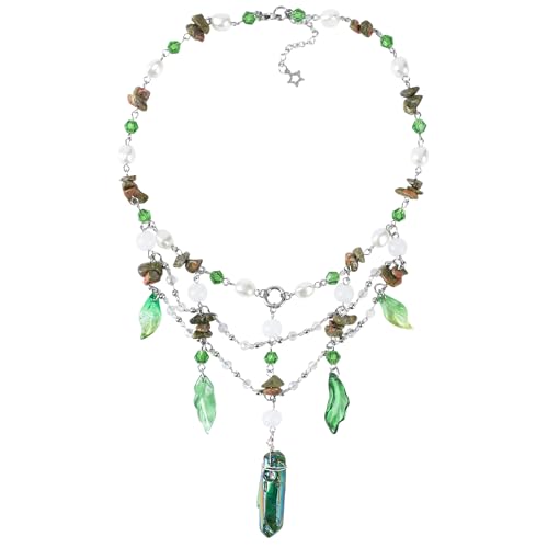 MOSTORY Woodland Crystal Fairy Necklace - Renaissance Necklace for Women Elf Cosplay Renfaire Fairycore Fantasy Jewelry
