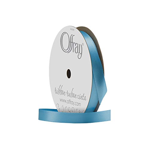 Image of Offray 953464 3 /8 inch Wide Single Face Satin Ribbon, Turquoise Blue, 6 Yds