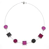 Filzkette ca. 45 cm lang, Filzkette mit 3x Aluquadrat 10x10 mm und 4x Aluring Ø 15 mm mit Wollfilz in pink, fuchsia, dunkelgrau Länge ca. 45 cm