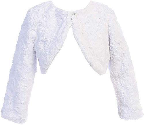 White Big Girls Long Sleeve Cozy Faux Fur Bolero Dress Jacket Sweater Shrug #C38 Size 8