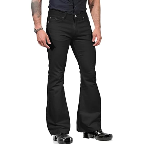 Men's Bell Bottom Jeans Casual Stretch Classic Retro Denim Pants 70s Outfits Vintage Flare Disco Pants with Pockets