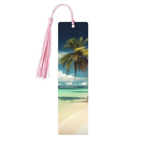 トロピカルホリデー 木製しおり 男女兼用 読書用 木製しおり ユニークなハンドメイドブックマーク タッセルペンダント付き クラフトブックマーク 本好きの方への誕生日教師へのギフトに