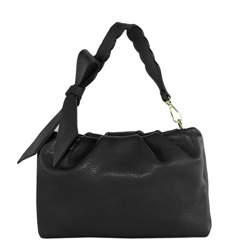modamoda de - T254 - ital. Damen Henkeltasche Klein aus Leder, Farbe:Schwarz