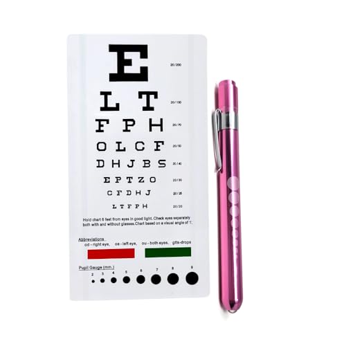 Diagnostic Penlight with Imprinted Pupil Gauge & Pocket Clip Multipurpose Aluminum Flashlight With Snellen Eye Chart Exam Reusable Medical Inspection Pen Light for Nurses, Students, EMT (Pink)