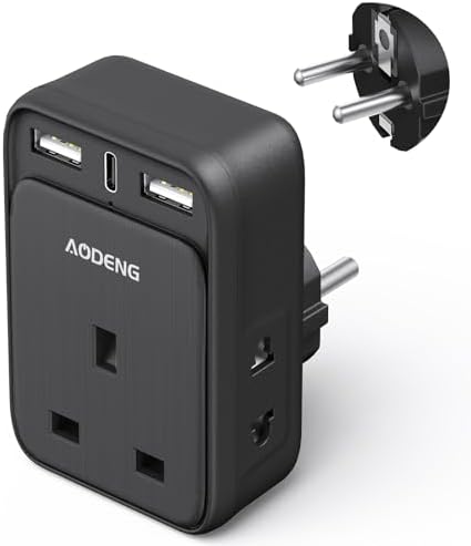 UK to European Plug Adaptor with 3 USB Ports(1 20W USB C Ports) and 2 ...