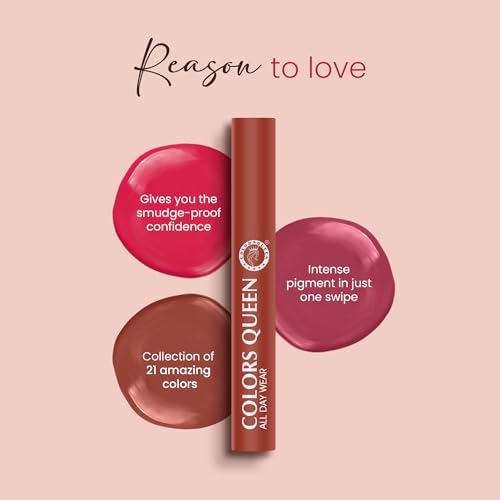 Image of Colors Queen All Day Wear Liquid Lipstick - Pinky Spice, 12g | Highly Pigmented, Long Lasting Matte Lipstick | Smooth One Swipe Application, Lightweight & Non Transfer Liquid Lipstick for Women