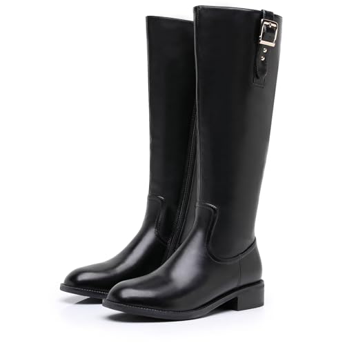Riding Boots for Women Knee High Boots Round Toe Motorcycle Low Chunky Heel Boots for Women