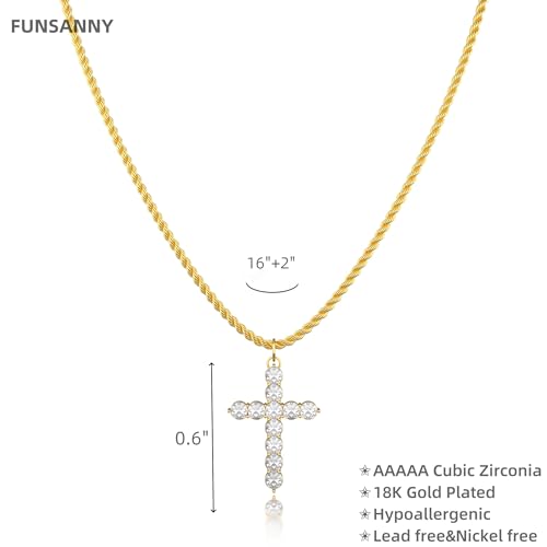 Cross Necklace for Women - Dainty Necklaces Trendy Small 14K Gold Plated Hypoallergenic Infinity Crown Cross Cubic Zirconia Pendant Box Rope Chain Necklace for Women Non Tarnish Jewelry Gift