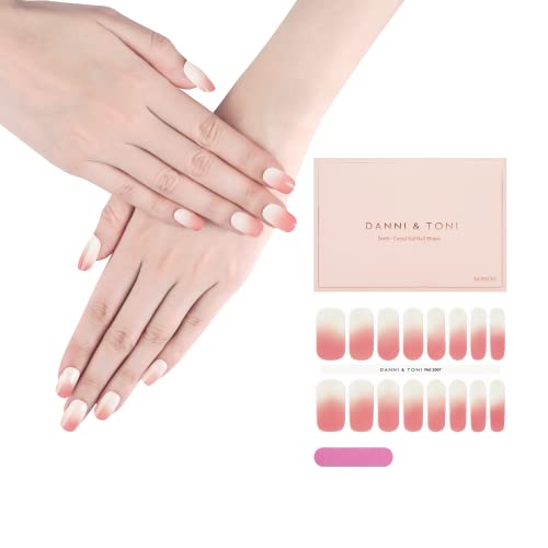 Danni & Toni Semi Cured Gel Nail Strips Red And White Ombre (Reddish) Thin Version Gradient Gel Nail Stickers 16 Stickers #TOP17