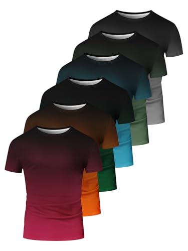 Men's Gradient Color T-Shirt, Short Sleeve Crewneck, Casual Summer Top