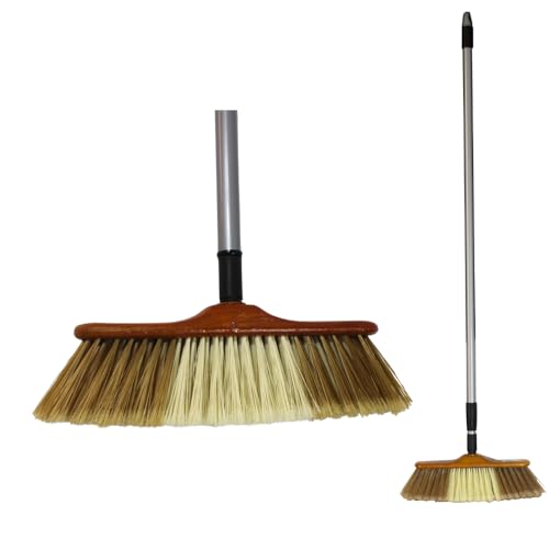 KEROPPA Pack Escoba Beige Parquet + Palo Telescópico 0,8-1,5 m Cepillo para Parquet Tarima Maderas Filamentos Sintéticos Palo Universal Ajustable y Regulable