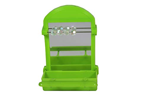 Image of Penn-Plax Bird Life Perch Mirror with Cup - Interactive Bird Mirror for Cage with Beads & Seed Holder - Stimulating Toy - Perch Accessory for Parakeets, Finches, and Small Birds - 2.5 x 3.5 Inches