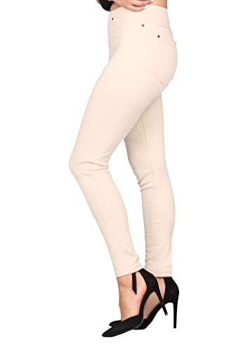 Lildy Women's Denim Jeggings, Stretchable Cotton Blend, Cream, Large/X-Large - Image 3
