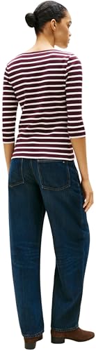 Tommy Hilfiger Damen Langarmshirt New Cody Slim U-Boot-Ausschnitt, Mehrfarbig (Deep Burgundy/Ecru STP), XXS 2