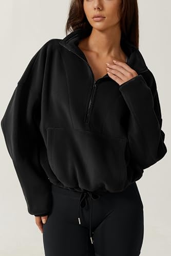 QINSEN Women Half Zip Fleece Sweatshirt Mock Neck Long Sleeve Winter Cozy Sherpa Pullover Sweater Tops3