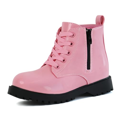 JABASIC Girls Ankle Boots Side Zipper Lace Up Work Boot Combat Booties for Little/Big Kids