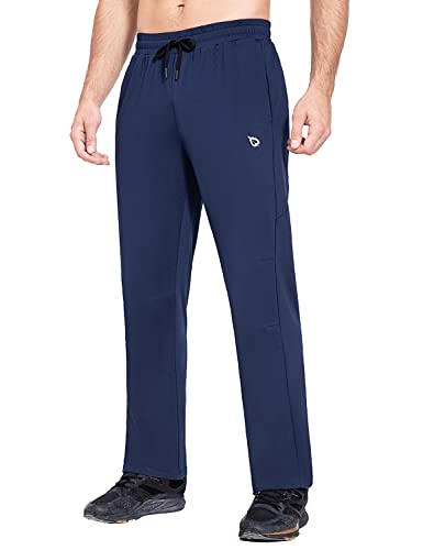 Image of baleaf Men's Fleece Lined Water Resistant Pants Winter Thermal Sweatpants with Zipper Pockets Warm Open Bottom