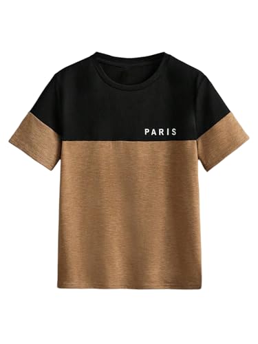 Verdusa Boy's Color Block T Shirt Letter Print Short Sleeve Summer Graphic Tees