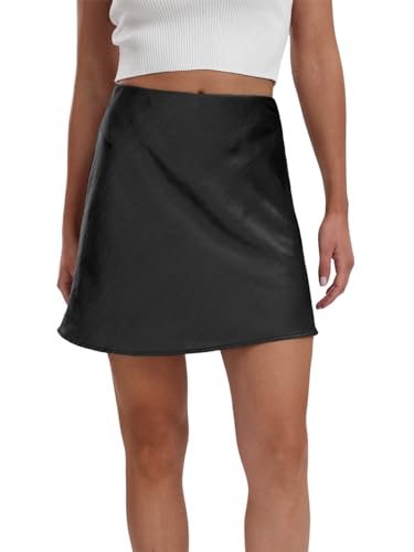 Satin A Line Skirt for Women High Waisted Solid Elegant Work Skirt Casual Vintage Short Slip Skirt