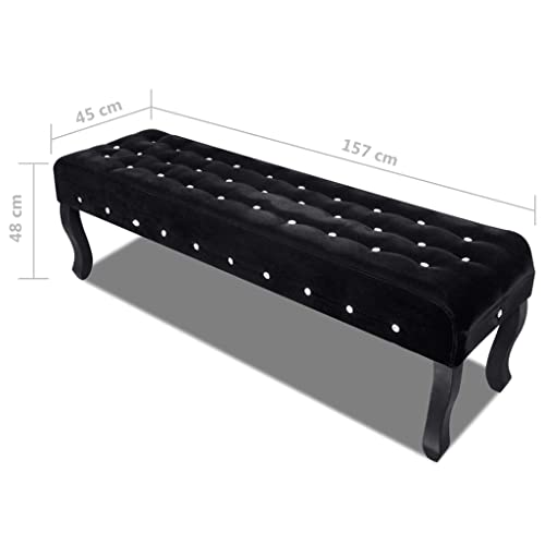 Banc porte-manteau en velours noir boutons en cristal et pieds en pin massif pour entrée - 3