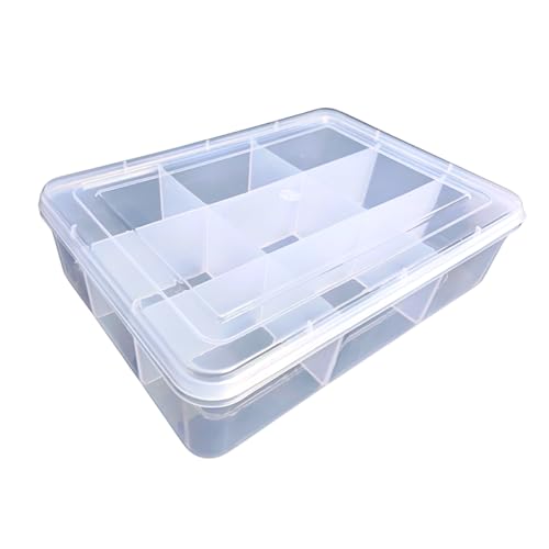 Image of AANIJ Multipurpose Plastic Storage Box Organizer with Fix Dividers 9 Grids Pack of 2 Transparent for Multi Use at Home, Office, Shop Size 31 X 22 X 7.5 cm