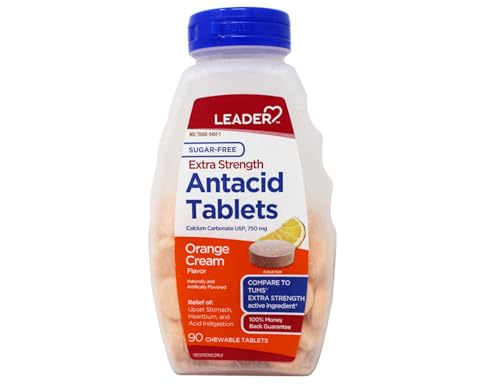 Leader Sugar-Free Extra Strength Antacid Tablets - 750mg Orange Cream Flavor 90 ct (Pack of 1)