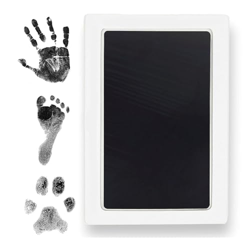 Funtique™ Inkless Baby Handprint & Footprint Kit – Clean Touch Ink Pad for Newborns | Safe No-Mess Baby Hand & Foot Stamp Pad | Non-Toxic Infants Handprints & Footprints Keepsake | Perfect Baby Shower Gift, First Memory & Family Record (Black, 1 Inkless Pad with 2 Cards)