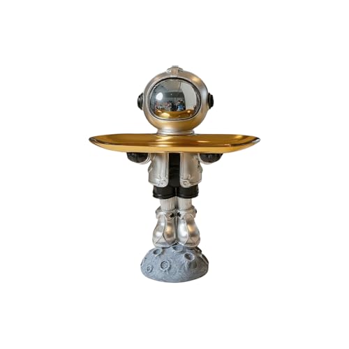 Leomarch Astronaut Figur mit Ablage &ndash; Dekorative Schl&uuml;sselschale & Organizer f&uuml;r S&uuml;&szlig;igkeiten, Schmuck & Schl&uuml;ssel &ndash; Moderne Tischdeko f&uuml;r Wohnzimmer & Flur oder B&uuml;ro (Silber/Gold)