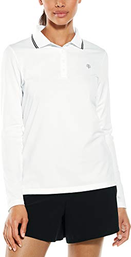 Coolibar UPF 50+ Women's Birdie Long Sleeve Golf Polo - Sun Protective (Medium- White Pique)