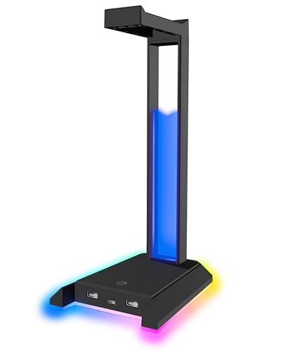 Speedlink EXCELLO NX Gaming Headset Halterung RGB - Headsetständer mit LED Beleuchtung, 9 Beleuchtungsmodi, USB Hub 2.0 mit 1 USB-C und 2 USB-A Ports, Kopfhörerständer, Kopfhörerhalterung, schwarz