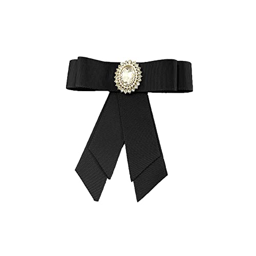 Image of Crystal Big Bowknot Ribbon Pre-tied Bow Neck Tie Brooch Lapel Pins for Women Girls Elegant Pearl Oval CZ Suit Shirt Collar Tie Corsage Accessories Clothes Jewelry Party Banquet Birthday Gifts