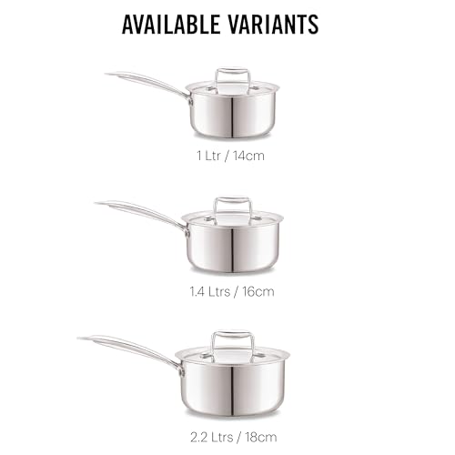 Cello Tri-Ply 14 cm Stainless Steel Cookware Sauce Pan with Lid 1 LTR | Tri-Ply Bottom Sauce Pan with SS Lid | Induction and Gas Stove Friendly |... - Image 6