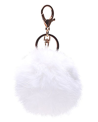 Lyuboov - Llavero Chapado en Oro con Bola de Piel sintética para teléfono móvil, Blanco, Same