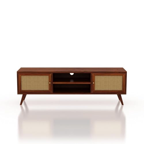 Image of Solid Sheesham Wood TV Unit for Living Room | TV Stand | TV Cabinet with Storage for Living Room and Hotel Furniture (Honey Matte Finish)