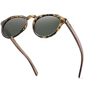 AMEXI Gepolariseerde zonnebril van hout, voor dames en heren, UV400- bescherming, frame van walnoothout, CN8048, zwart, L