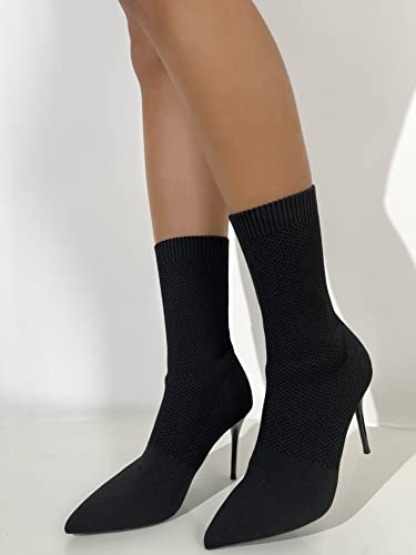 Jeesay Women's Sexy Pointed Toe Sock Ankle Boots Stiletto High Heels Mid Calf Booties Stretch Knit Shoes Warm…4
