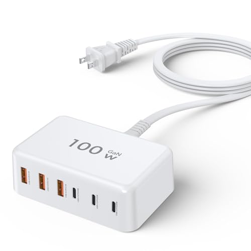 USB C Charger Block, 100W GaN 6 Port PD USB C and QC USB A Wall Charger Adapter Plug Cube, Super Fast Type C Charging Station Hub Compatible with iPhone 15/14/13/12/11, Galaxy, Pixel-All Above Series
