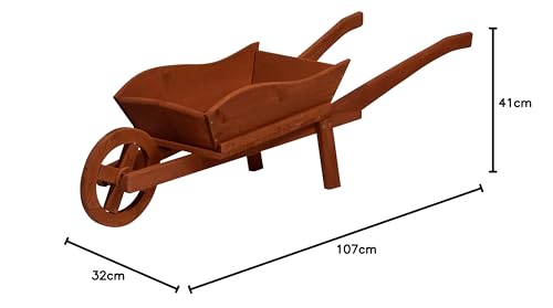 dobar® 29195FSC Pflanzschubkarre aus Holz | Dekorativer Pflanzkasten für Blumen | Blumenwagen | Blumenkarre | Pflanzwagen | Holzschubkarre zum Bepflanzen | 107 x 29 x 30 cm | Braun