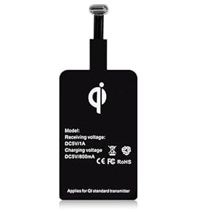 USB-C Qi Kabelloser Ladeempfänger 1300mA für Samsung Galaxy S21, A52s, A72, A32, A12, A51, A50, Google Pixel, Huawei, LG, Sony – Ultrathin Adapter für kabelloses Laden