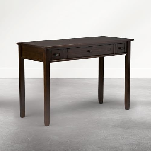 Image of SIMPLIHOME Warm Shaker Desk - 48 Inch Wide Solid Wood Writing Desk in Mocha Brown, Transitional Home Office Computer Table for Workspace or Study with Flip-Down Keyboard Tray and 2 Drawers