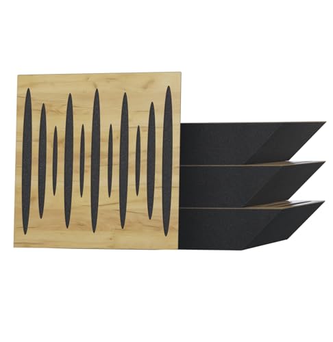 Pack de 4 trampas acústicas para graves de esquina | 50 x 50 cm | Tratamiento acústico para estudios de grabación | Absorción - Difusión - Reflexión | [x4 PULSE-100mm | Roble]