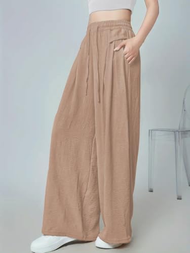 Image of GRECIILOOKS High Waist Polycotton Trousers for Women - Flared Parachute Pants with Side Pockets | Casual Travel Cargo Pants (Available in Plus Size and Value Pack)